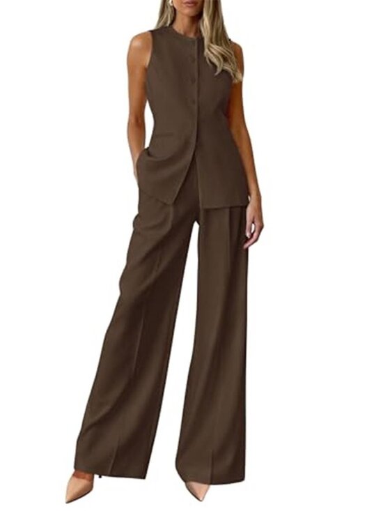 Pants - Women's 2 Piece Sets Summer Sleeveless Blazer Vest Pants Suit